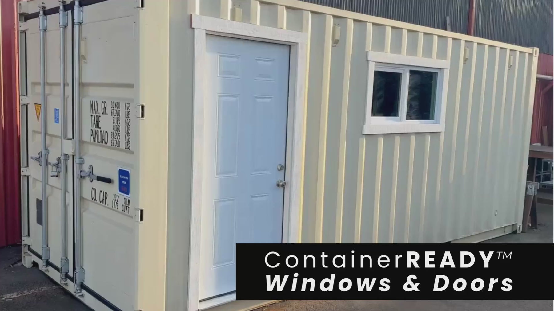 Finished ContainerREADY residential window and door openings on a shipping container