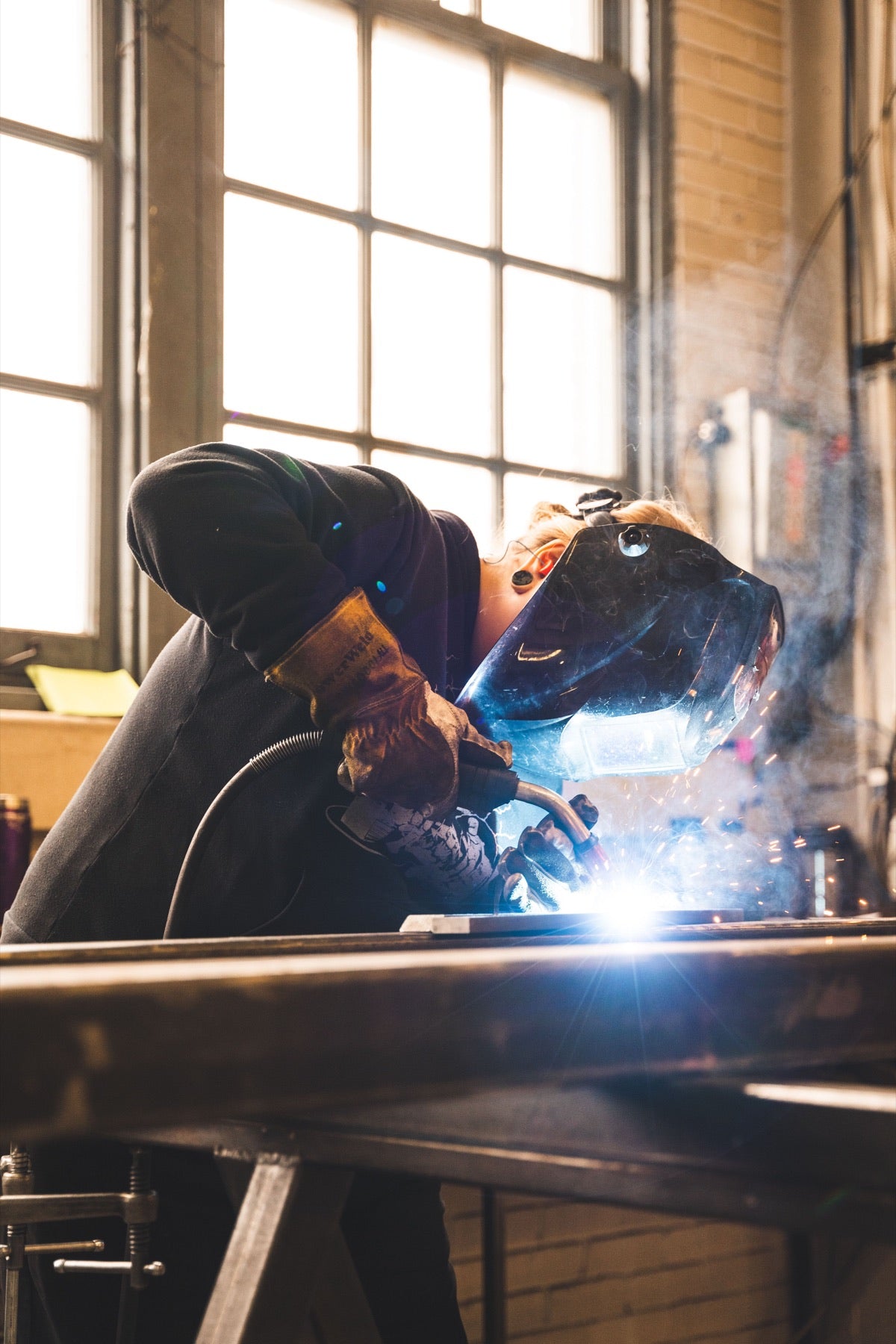 Welder working on a steel project